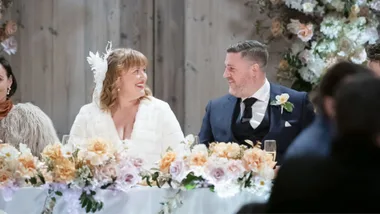 Katie and Tim chatting at their 2025 MAFS wedding