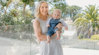 Betsy Hassett in NZ with her baby son