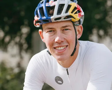 Hayden Wilde on his bike wearing his helmet