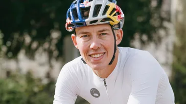 Hayden Wilde on his bike wearing his helmet