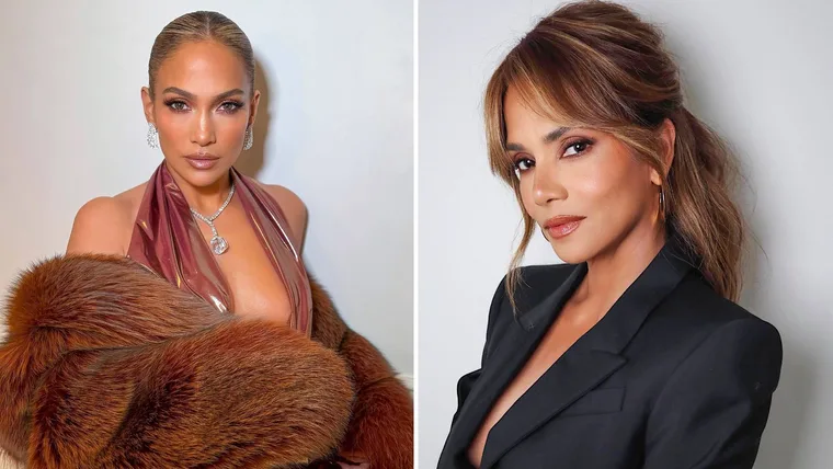 Jennifer Lopez and Halle Berry wearing the Mocha Mouse beauty trend