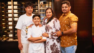 Aron Birbal with his family at Cassia restaurant