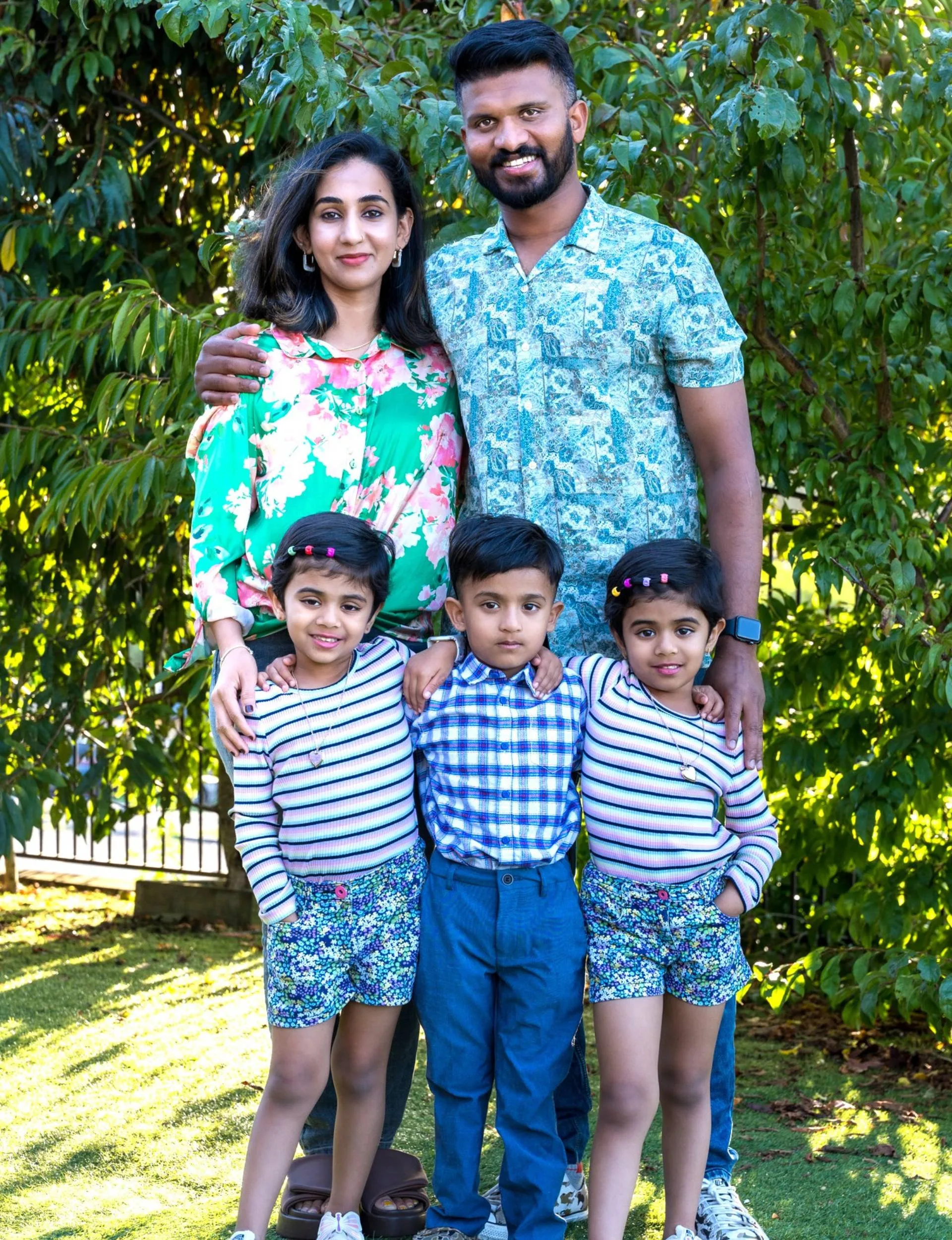 Mum Akshaya and dad Vinshu with their now five-year-old Covid babies