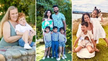Three images of mothers with their covid babies