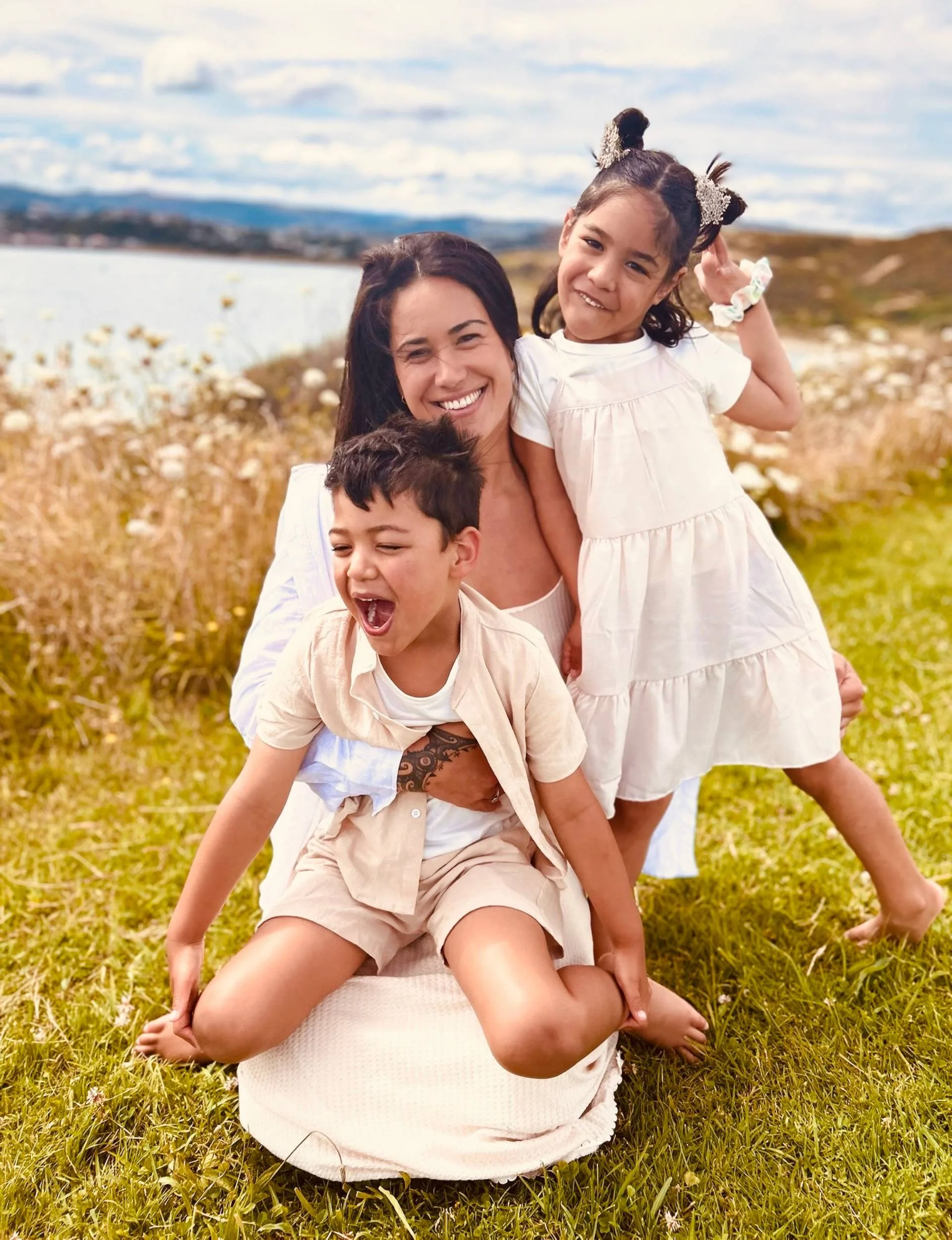 Mum Kayla Rangiawha with her now five-year-old Covid babies, Reegan and Rylee