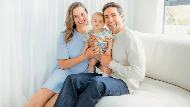 Jemma and Alvaro Pasek with their daughter, baby Francesca