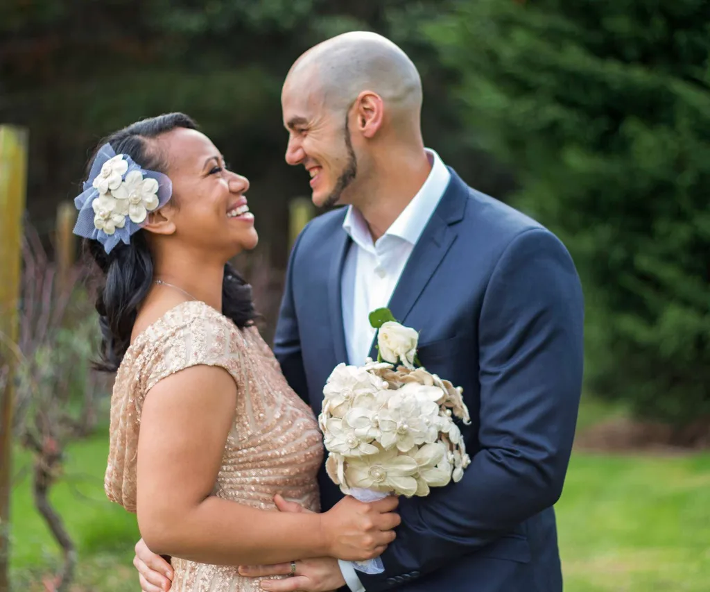 Indira on her wedding day with husband Hayden.