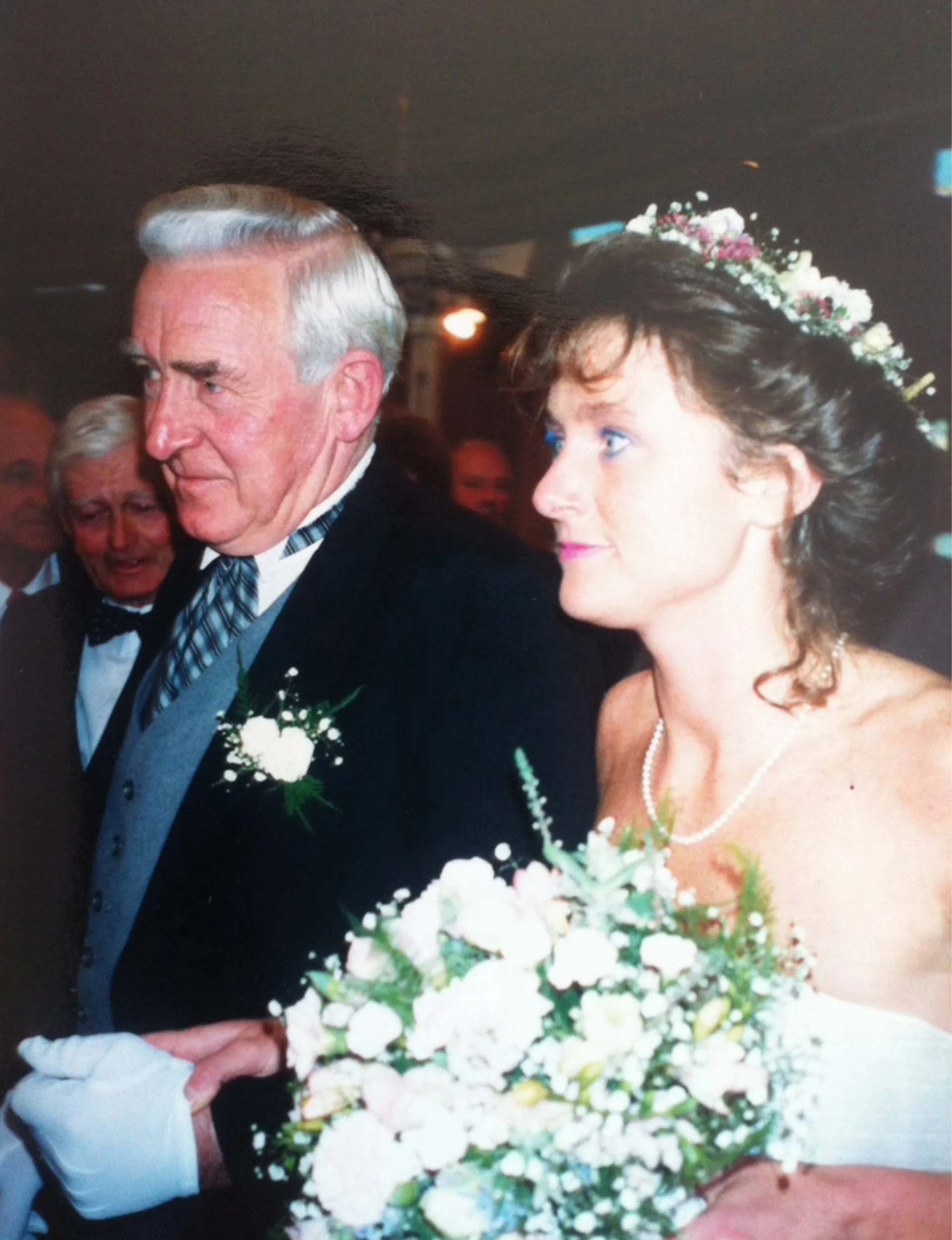 Hilary Muir with her father on her own wedding day