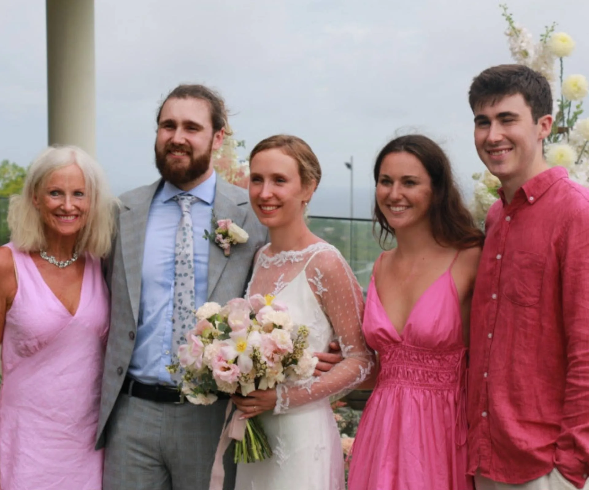 Hilary Muir with her children on her son's wedding day