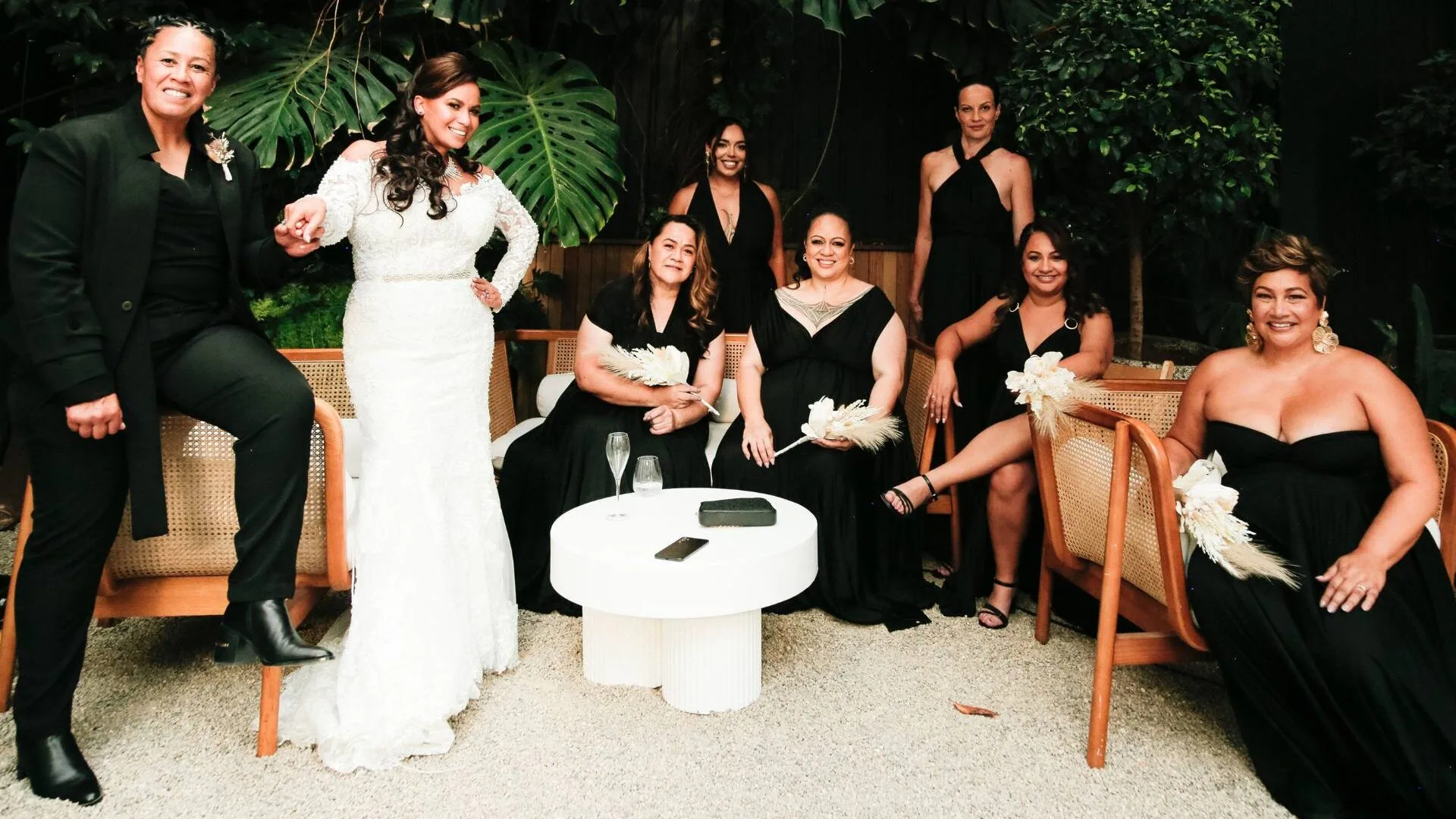 Nat and Megan with Nat's bridesbabes