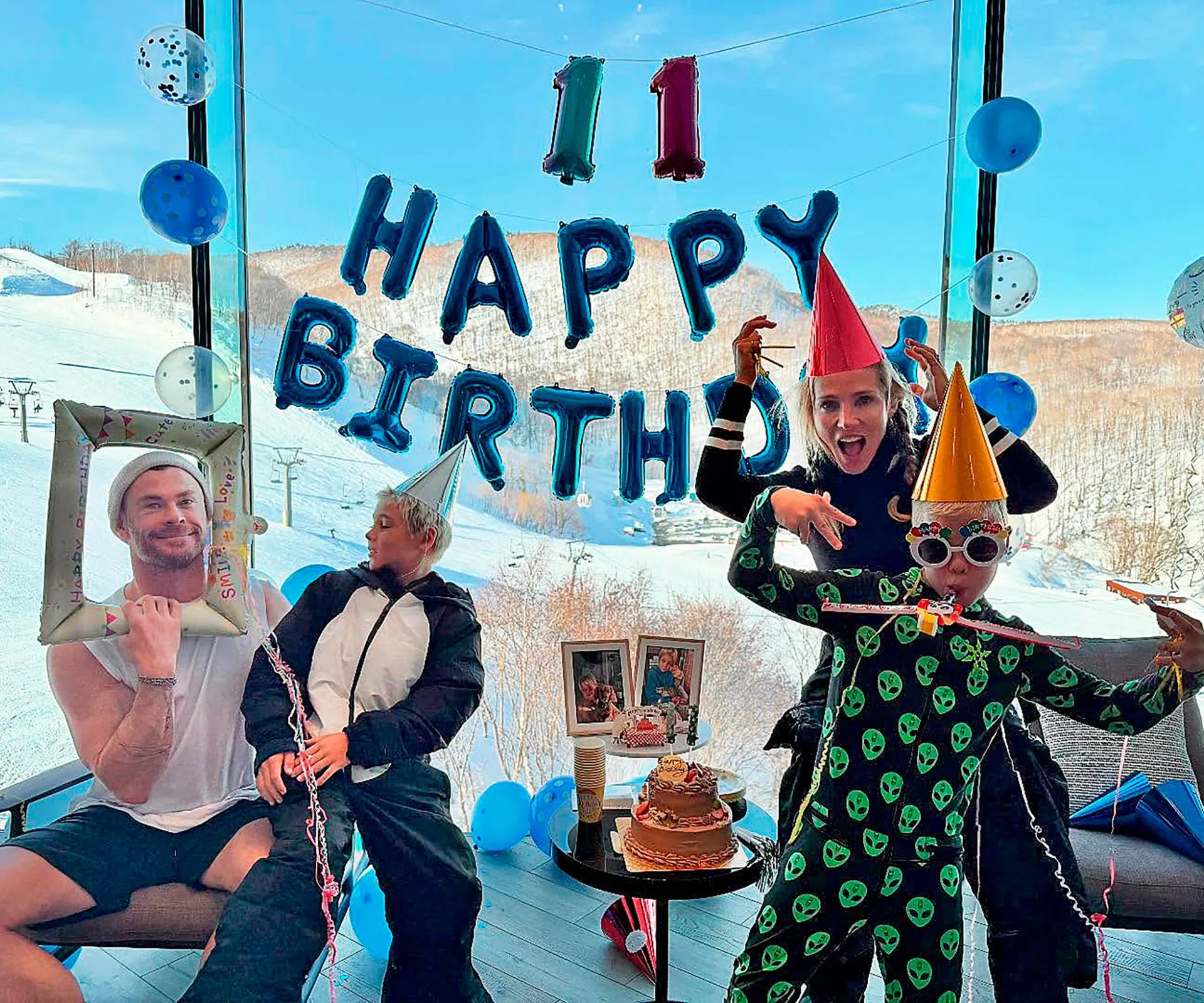 Celebrating the sons' birthday on a ski trip in Japan