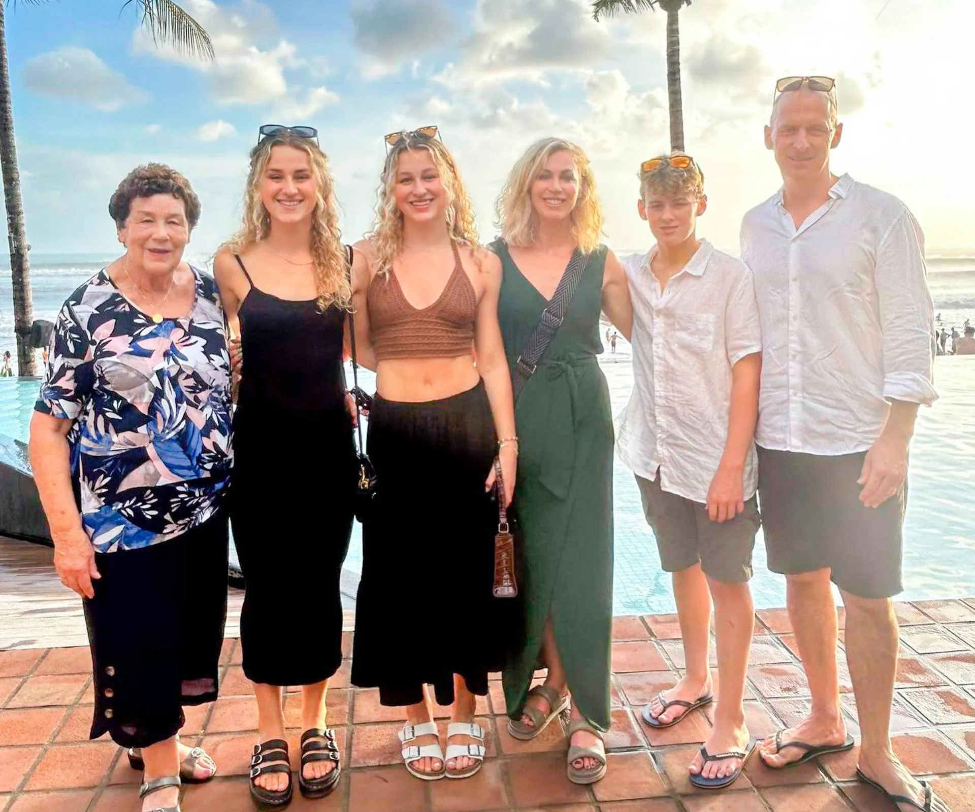 Wendy Petrie with her kids, husband and mum on a holiday together