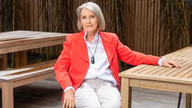 Ilona Rodgers at a picnic table reflecting on her life