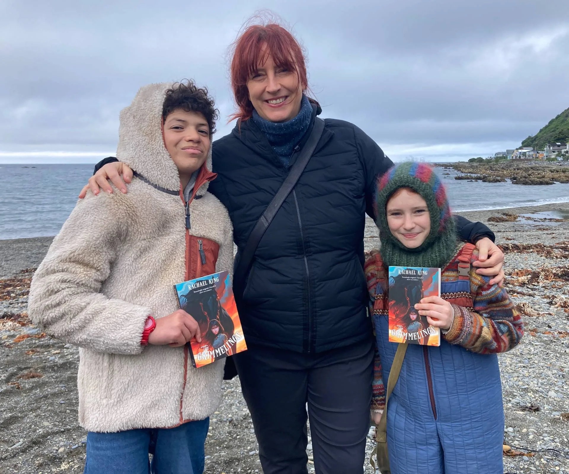 Rachael King with the young actors in the film adaptation of her novel