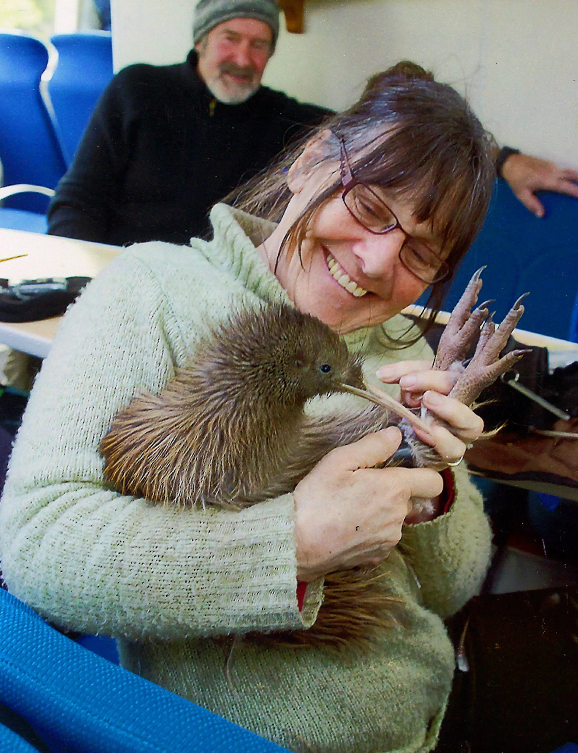 Ruth Shaw holding a Kiwi