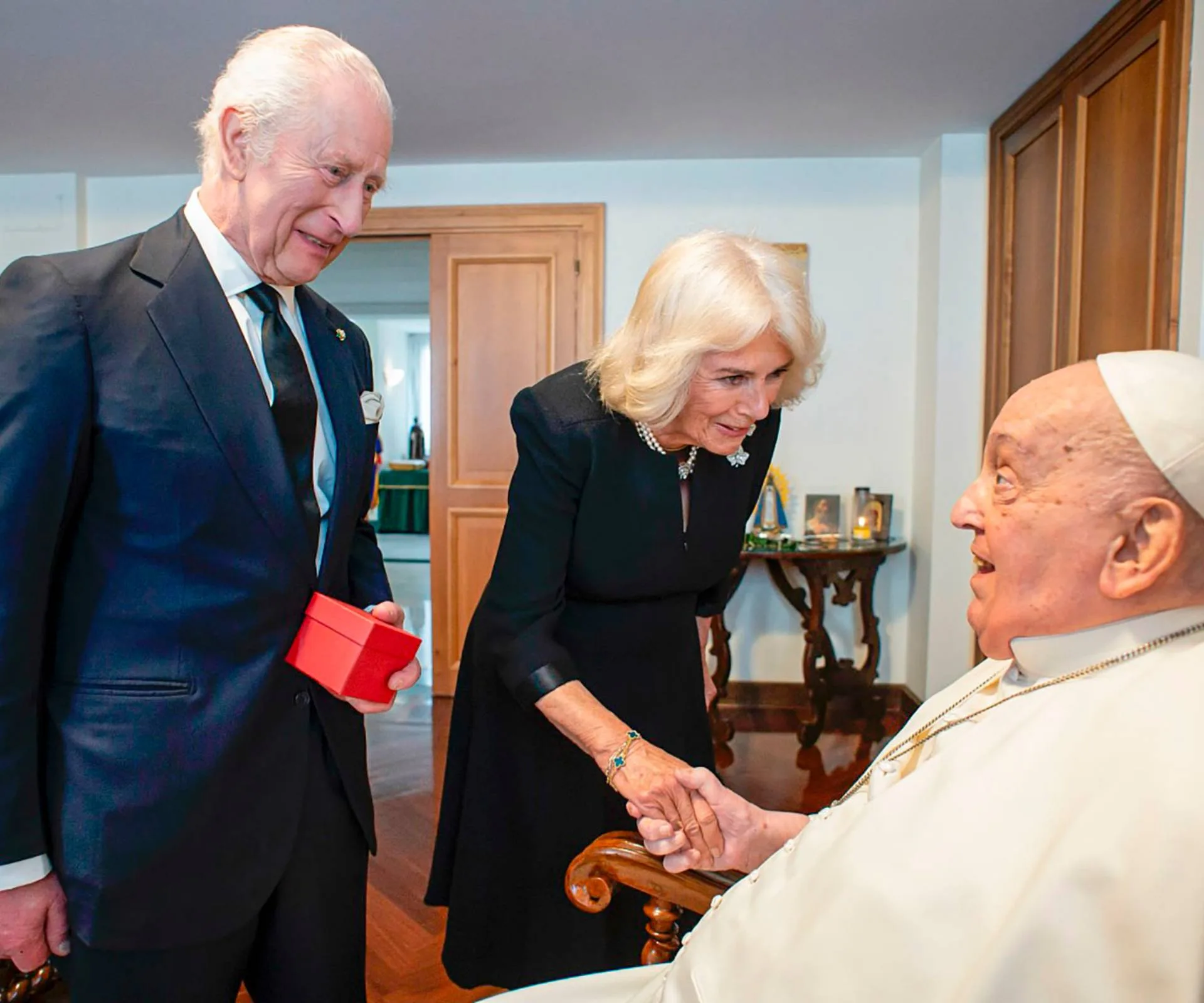 King Charles and Queen Camilla meeting Pope Francis