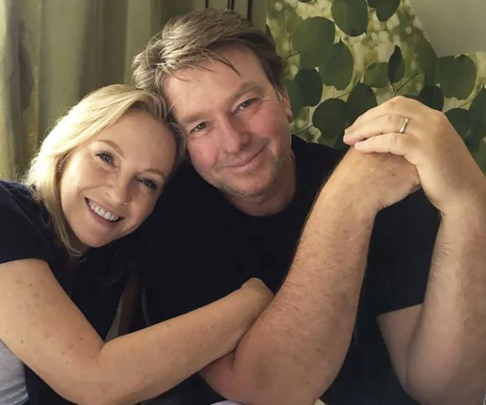 Rebecca Gibney leaning on husband Richard Bell's shoulder