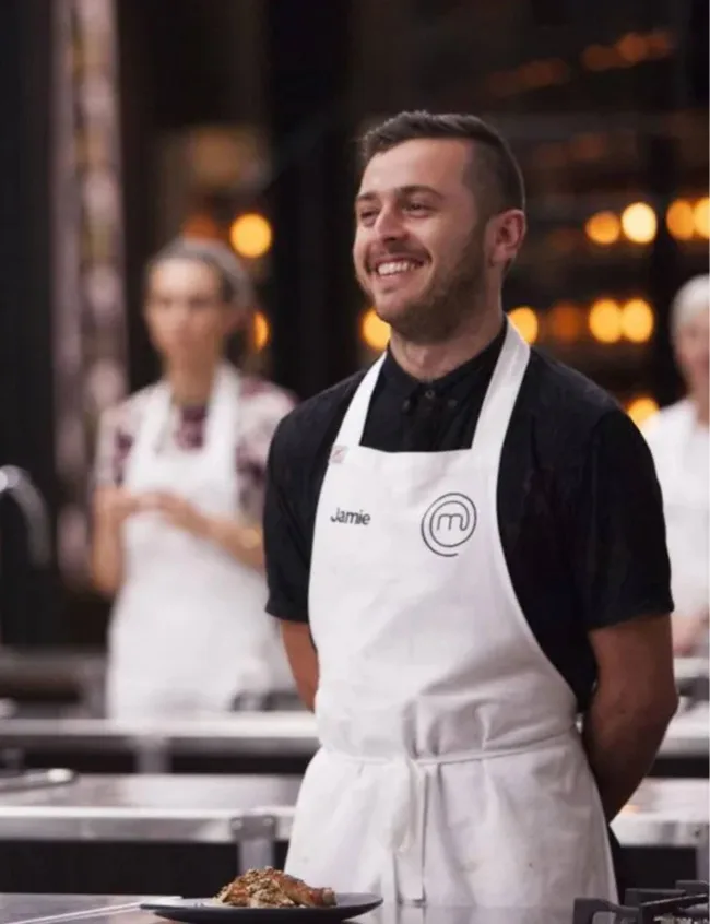 Jamie Fleming smiling in the MasterChef kitchen