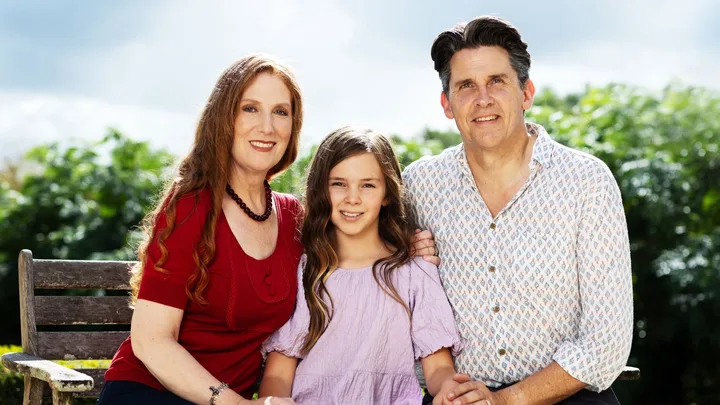Catherine Chidgey with her husband and daughter