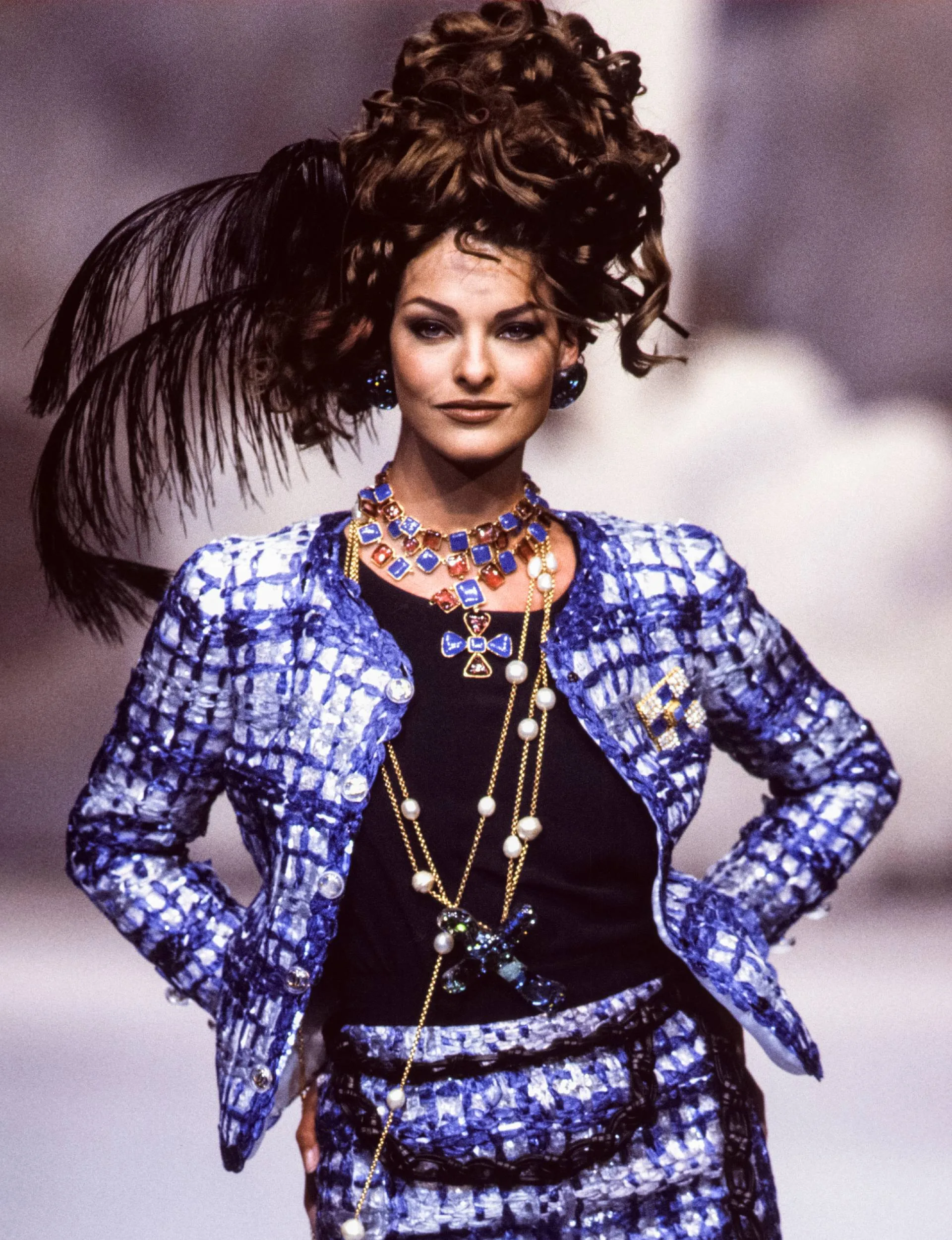 Linda Evangelista on the runway in 1992