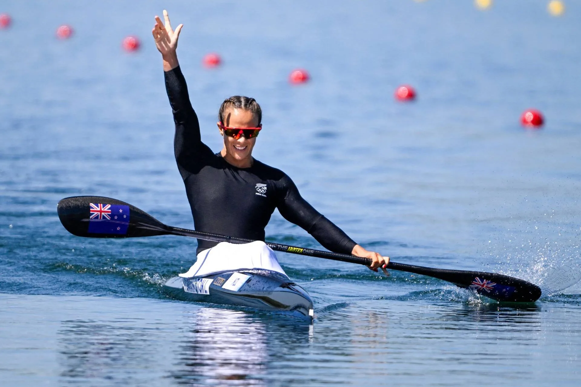 Lisa Carrington in her boat at the 2024 Paris Olympics
