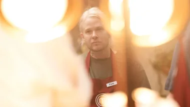 Pete Campbell competing in the MasterChef kitchen