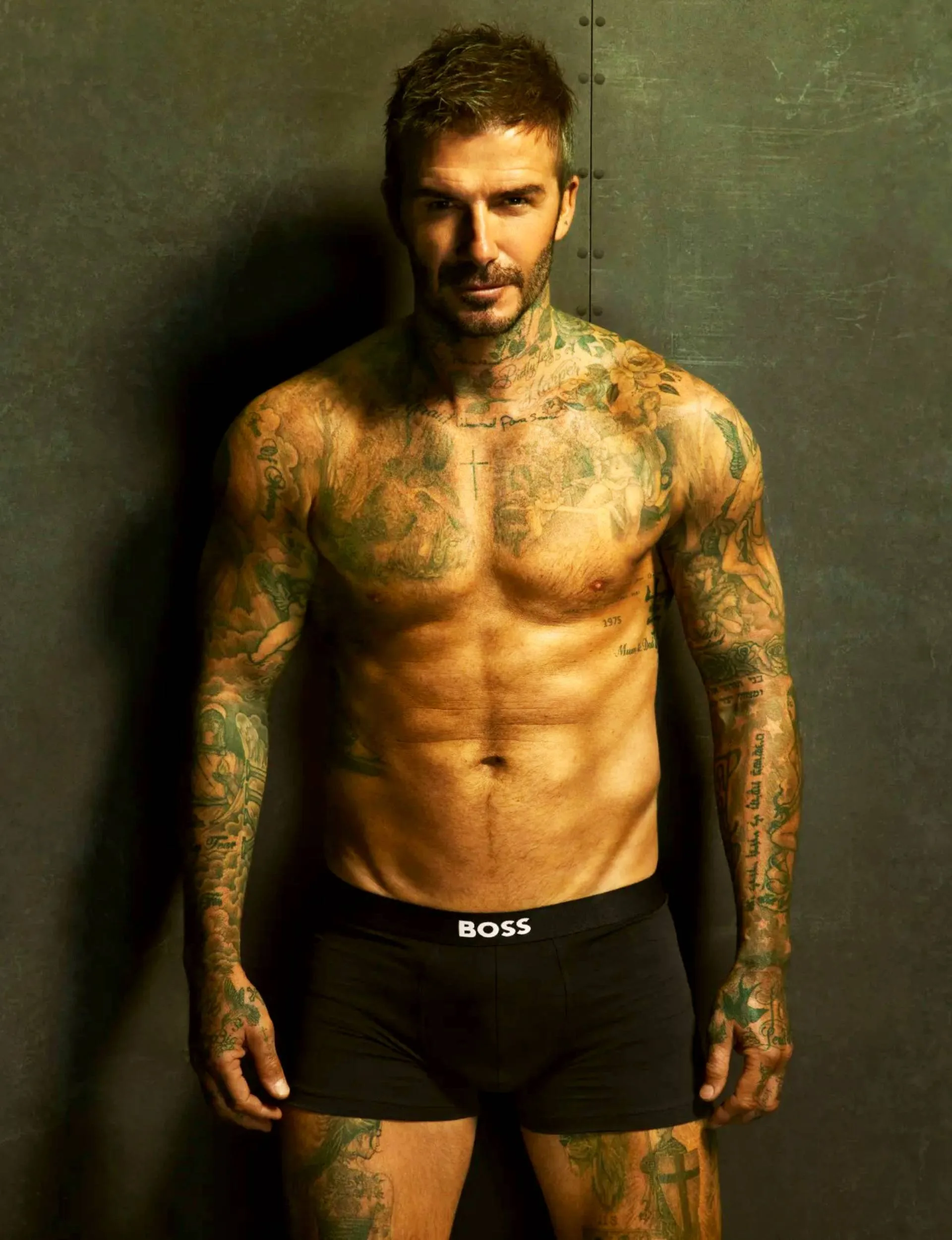 David Beckham shirtless modelling his underwear brand