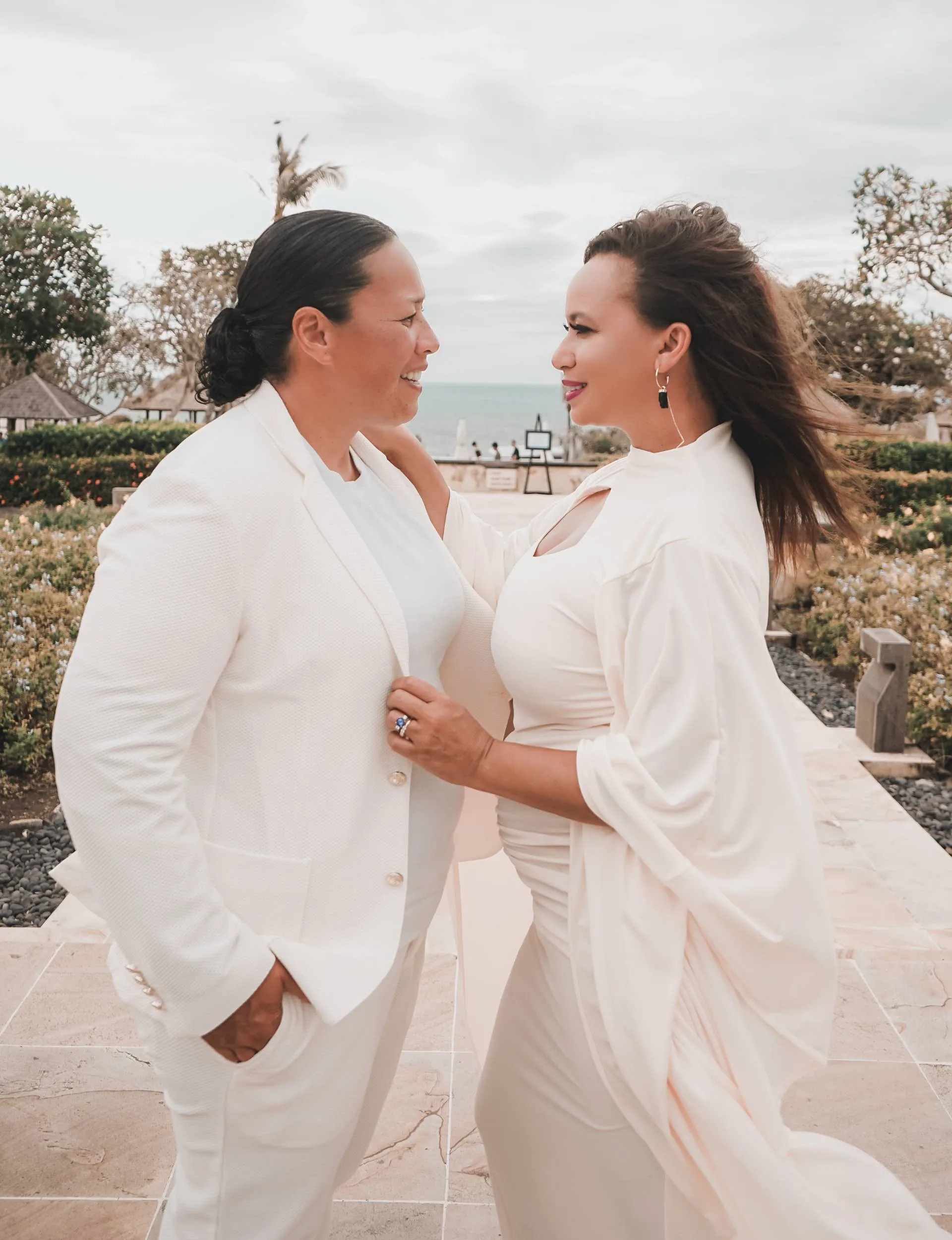 Megan and Nat looking into each other's eyes on their honeymoon
