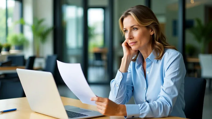 A woman looking at a piece of paper
