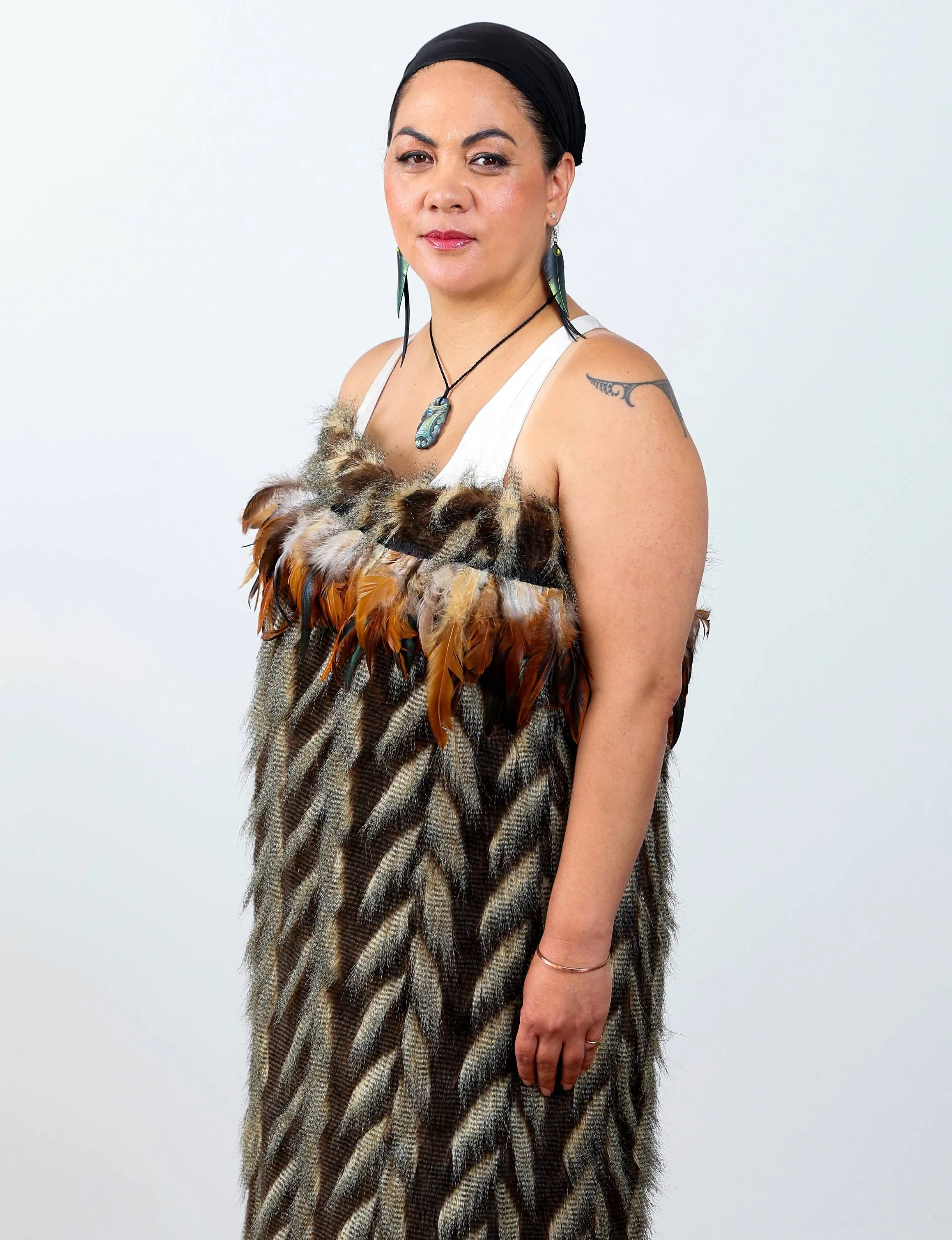 Rangi-Arahina Renee Daniels in a traditional cloak