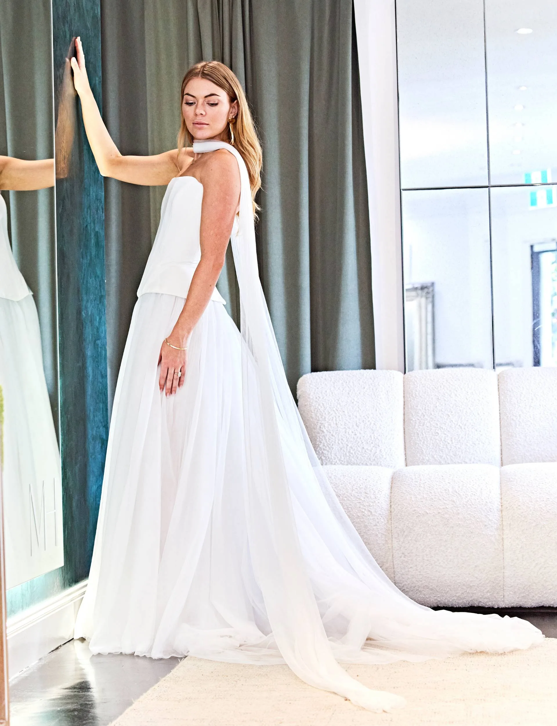 MAFS star Jacqui trying on a wedding dress