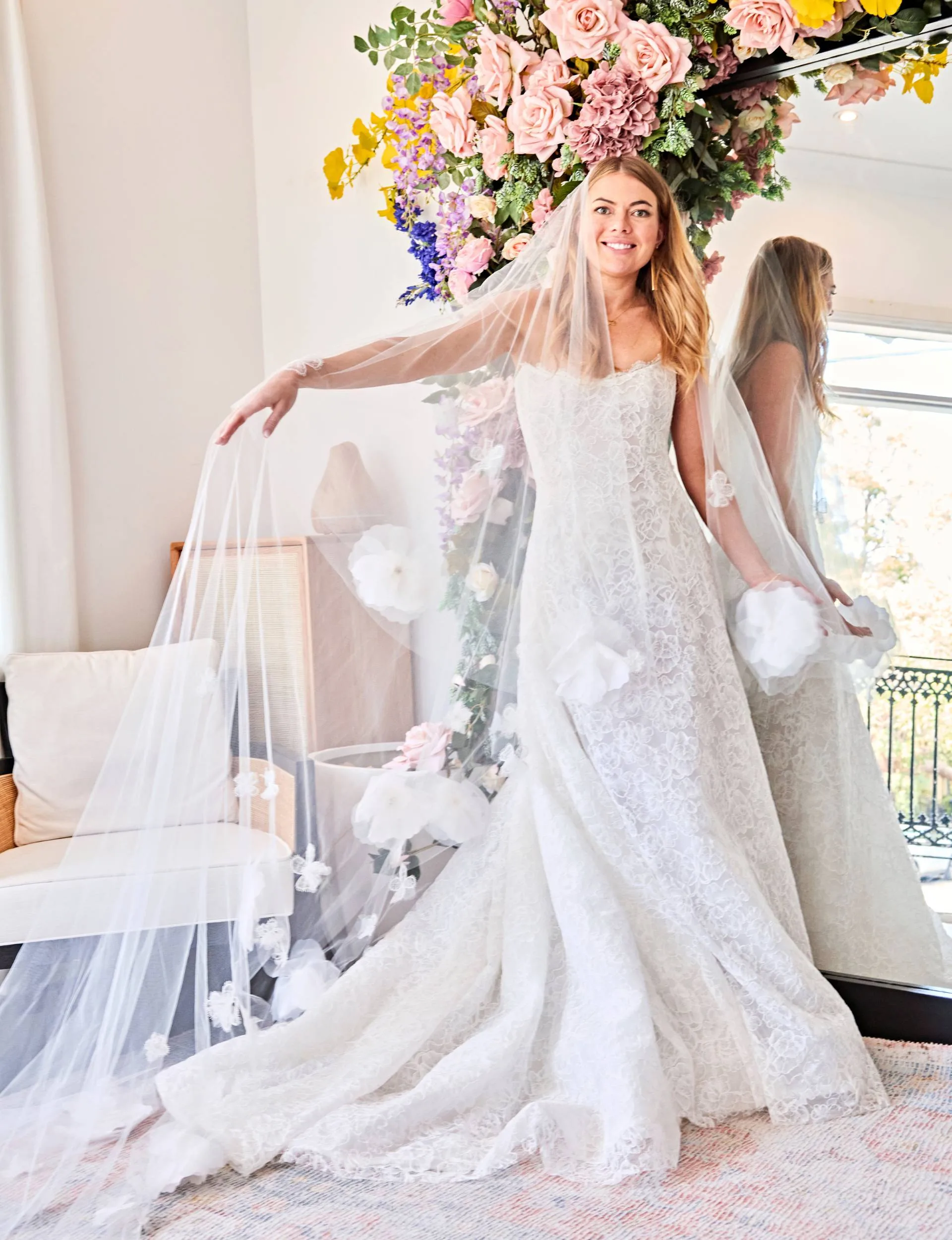 MAFS star Jacqui trying on a wedding dress