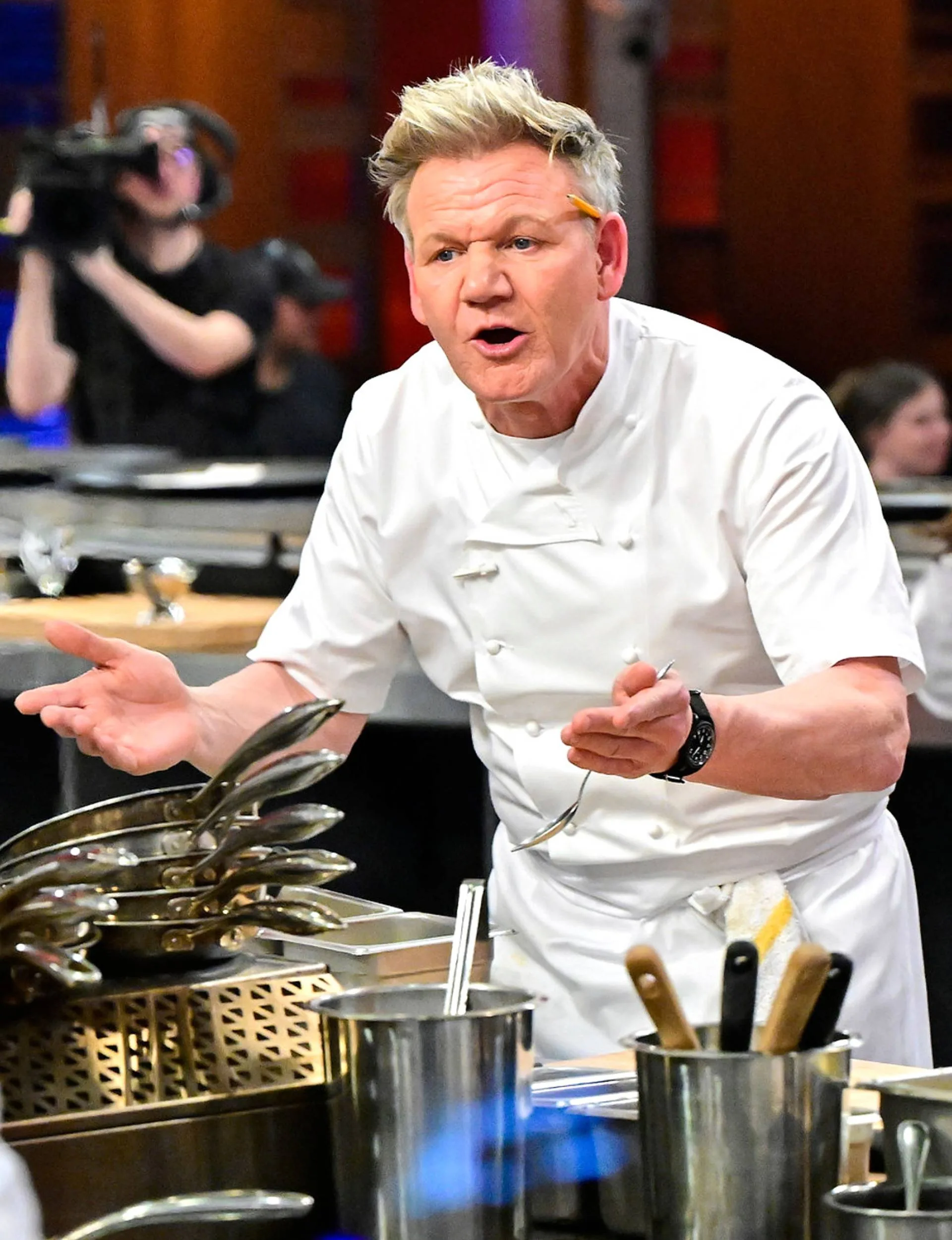 Gordon Ramsay yelling in his Hell's Kitchen restaurant