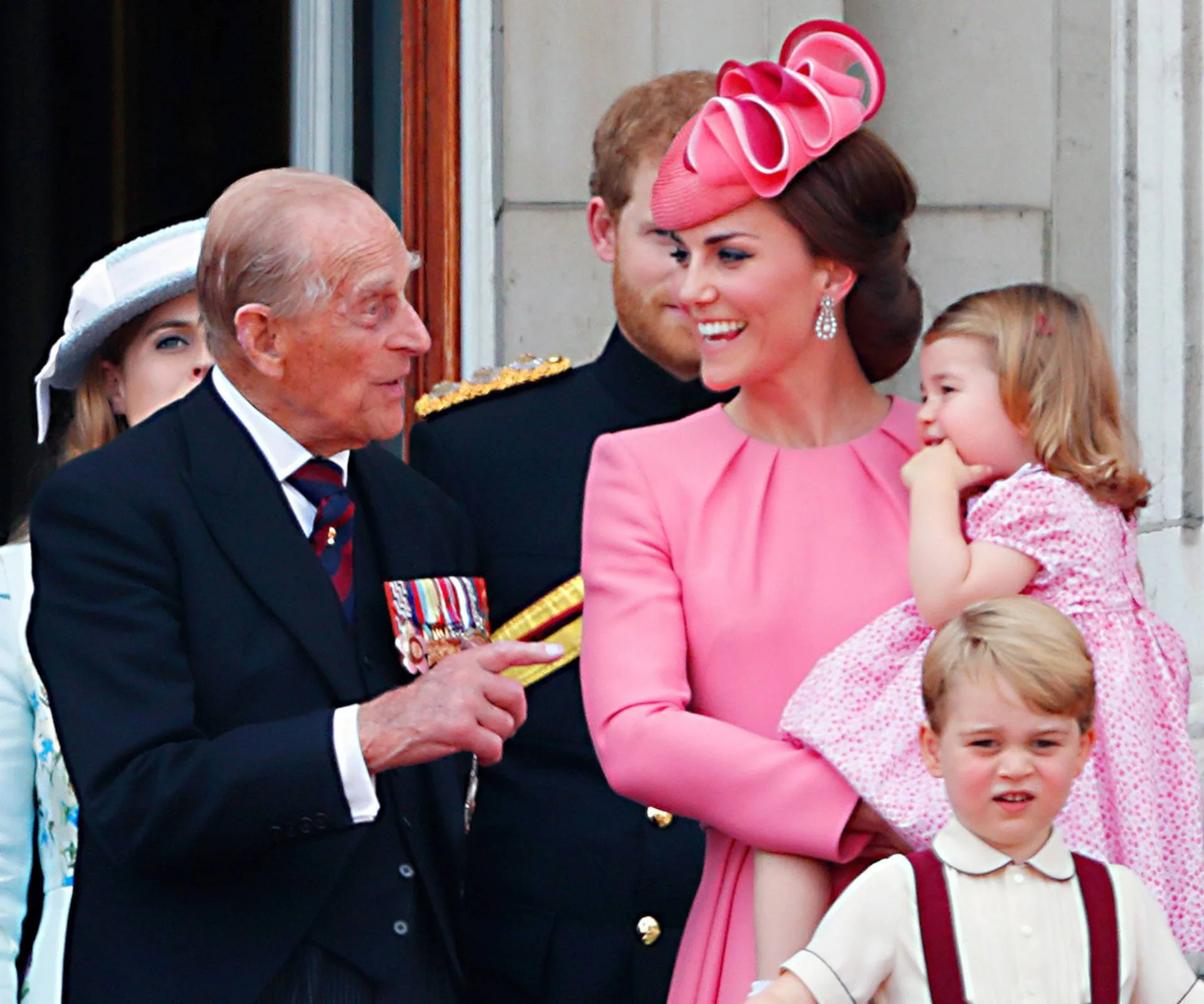 Princess Kate chatting to Philip on the Buckingham balcony