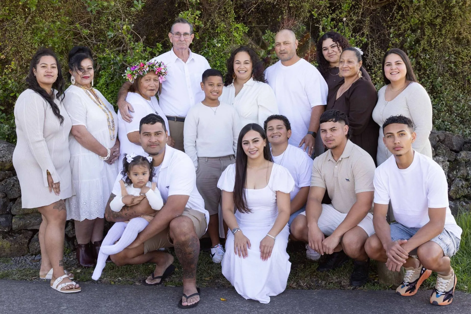 Reena Jefferson with her family, all wearing white