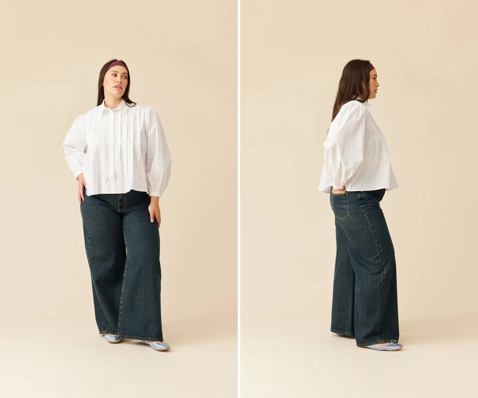White blouse and dark blue jeans