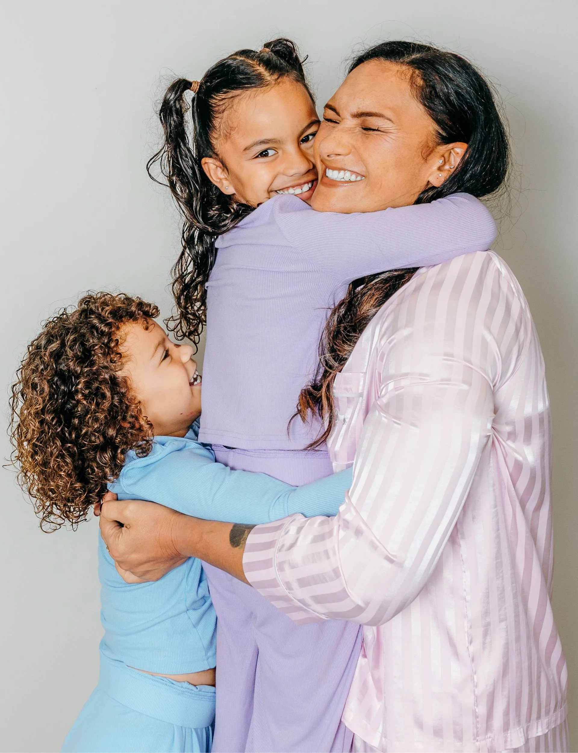 Valerie with Tava and Kimoana in their Jammies For June pyjamas