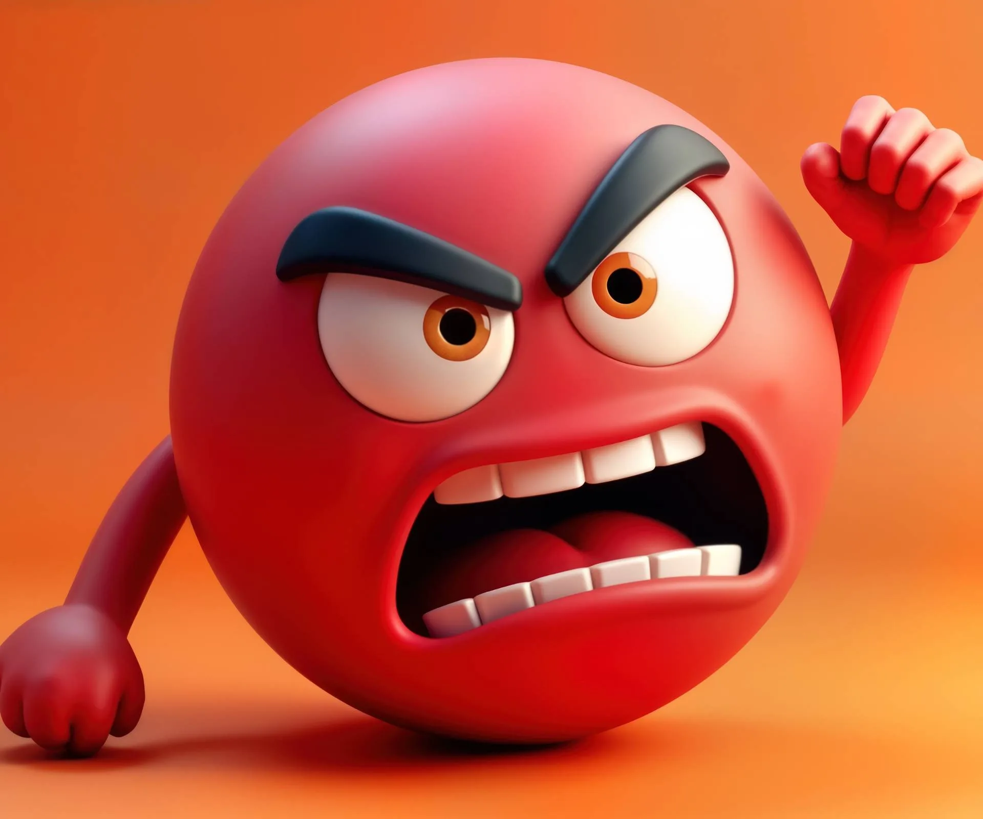 A round 3D emoji shaking his fist in Anger