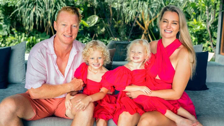 Dan King-Turner and Anna Trubuhovich with their daughters in Bali