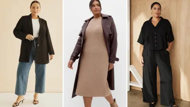 collage image of models wearing plus size workwear outfits