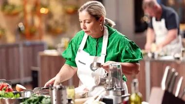 Rhiannon cooking in the MasterChef kitchen