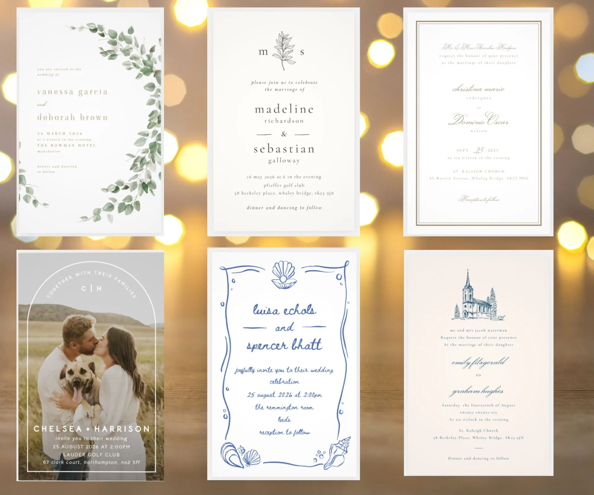 Examples of different VistaPrint wedding stationery designs 