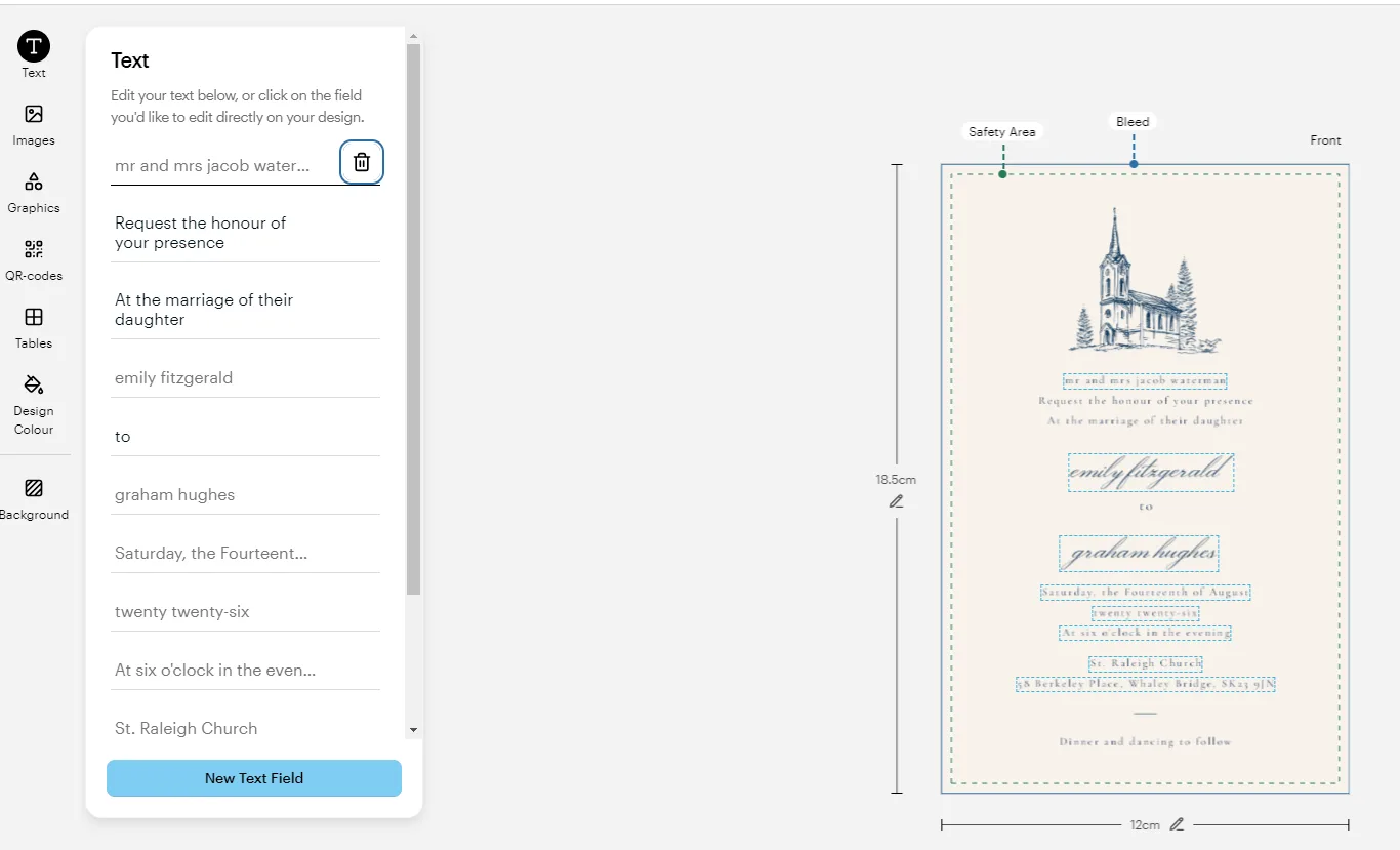 The editing function on the VistaPrint stationery website 