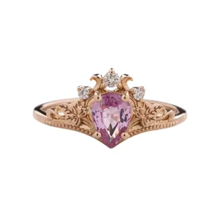 Pink sapphire and lab-grown diamond golden leaves ring