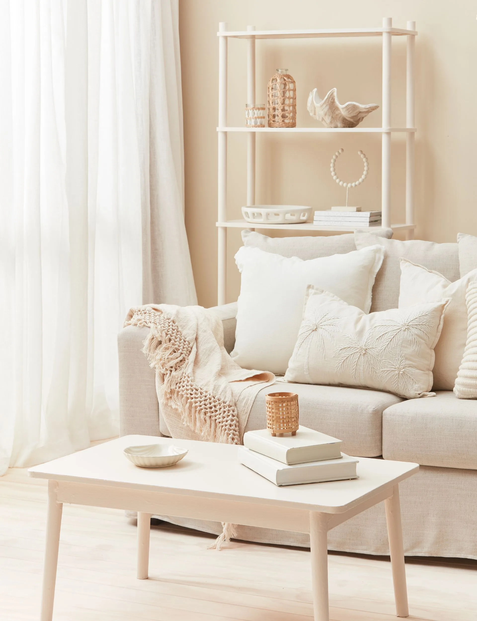 Going all-in on layered neutrals will give your space an unfussy, relaxed, airy and soothing feel