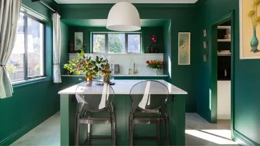 A bold green kitchen in this Arrowtown home