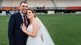Love on the 22-metre line: Te Ana & Heath say ‘I Do’ at McLean Park