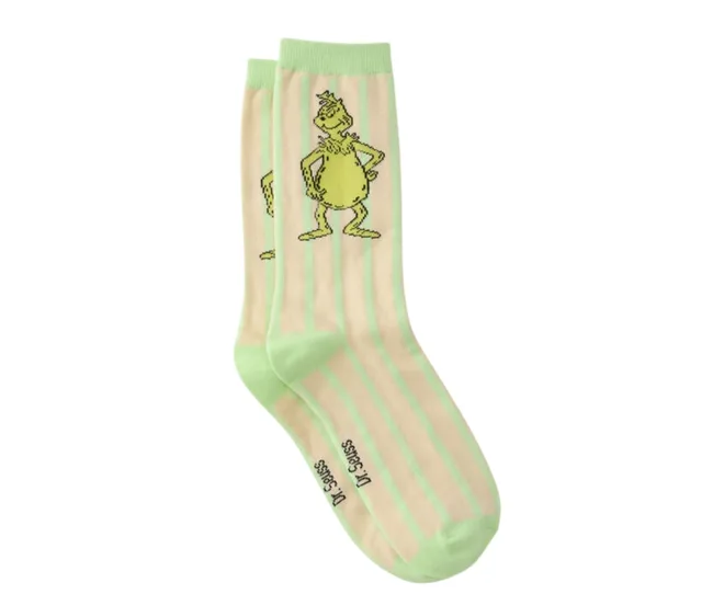 green striped socks with grinch