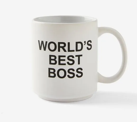 white coffee mug with words 'world's best boss'