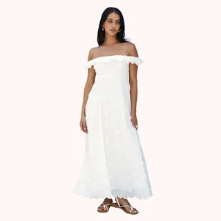 Fortunate One Sunset Waves Off Shoulder Dress